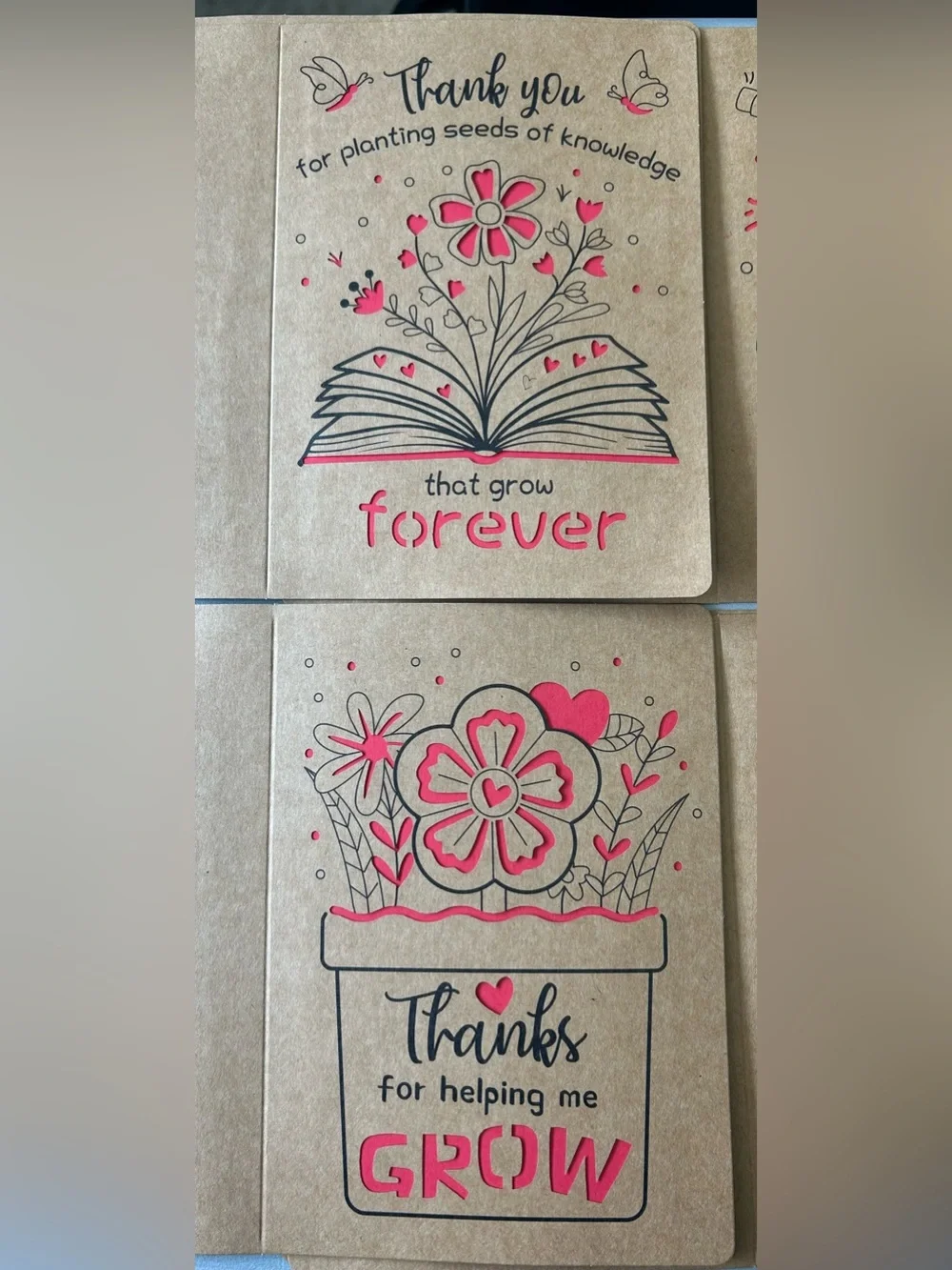 Thank You Teacher Card Set with Red Accents with heart stickers/envelopes